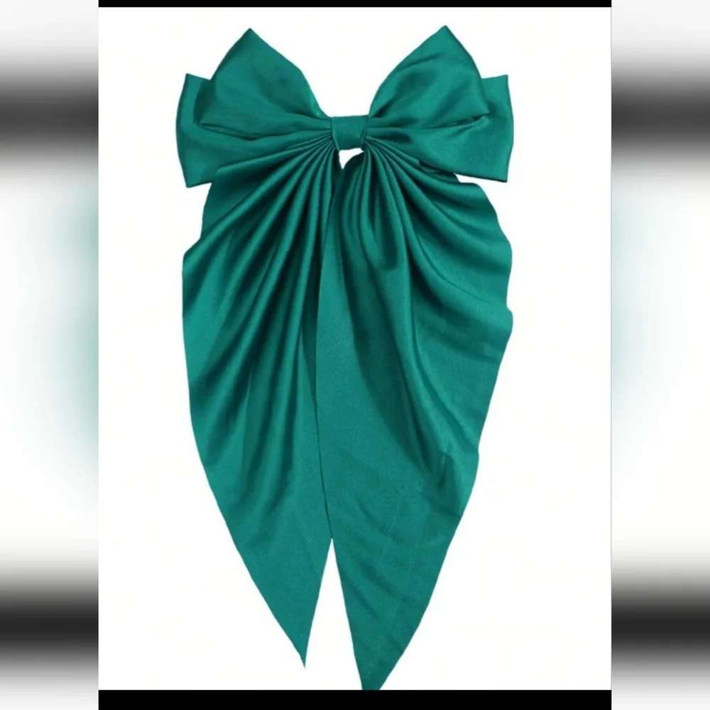 NEW SIMPLE AND ELEGANT SOLID GREEN BOW RIBBON HAIR CLIP WITH SPRING